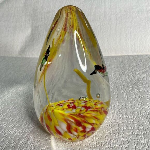 Vintage Murano Egg Shape Fish Millefiori Hand Blown Glass Unsigned Paperweight - Picture 11 of 12